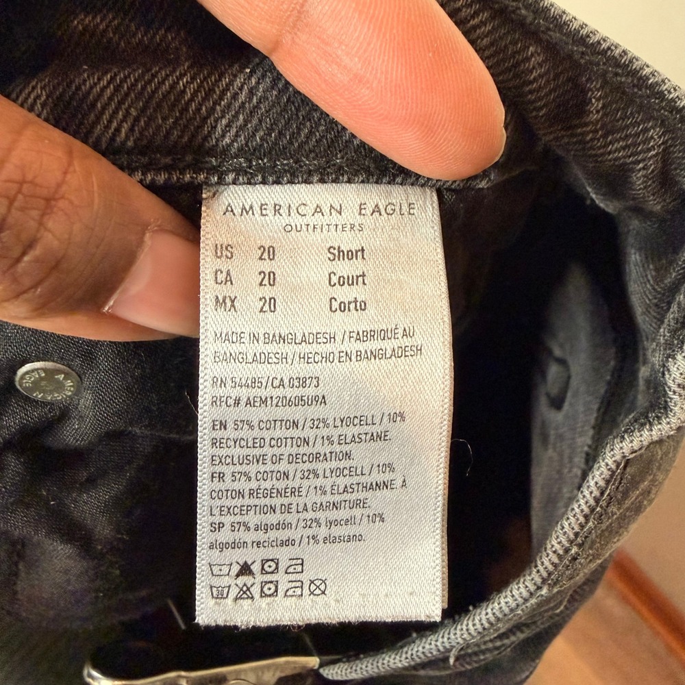 American Eagle Ankle Straight Jeans Womens 20 Short Black Distressed High Rise - Picture 9 of 10